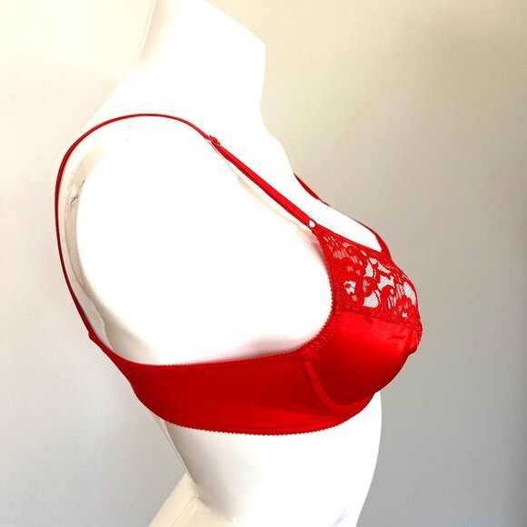 Vintage Christian Dior Satin & Lace Underwire Red Bra 36B - Picture 5 of 12